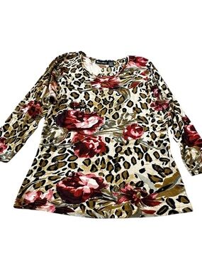 Womens Animal Floral Print Top Beaded Sequin Whimsigoth Boho Maximalist